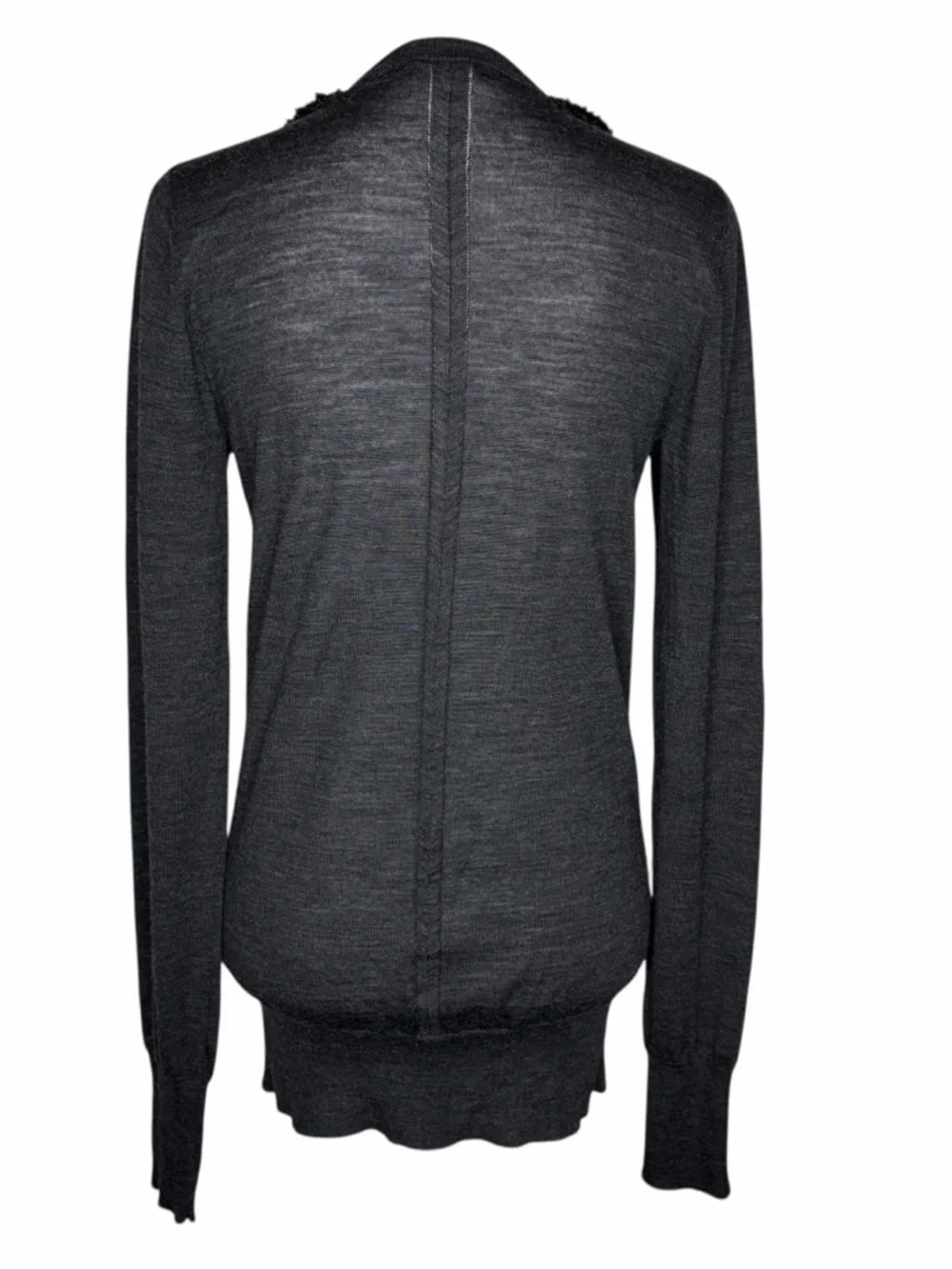 Vera Wang Black Long Sleeve Draped Fringe Top - Picture 3 of 7